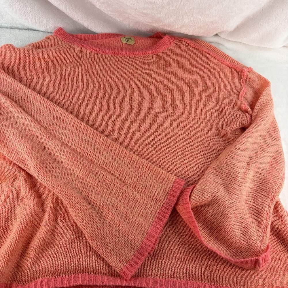 True Craft Exposed Seam Loose Knit Pullover Pink Orange XL Boho